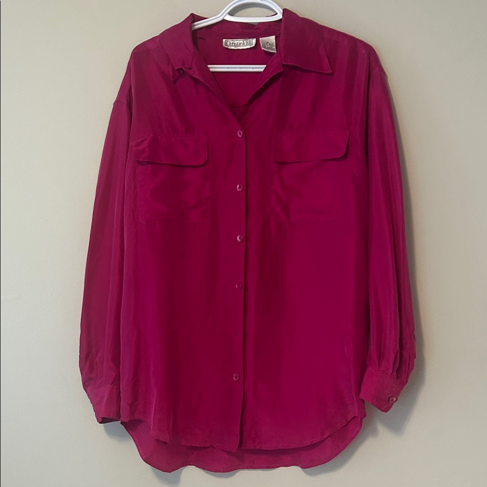 Vintage 100% Silk Blouse in Fuchsia